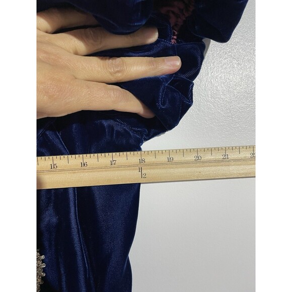 Vtg Y2K Velvet Dress 7/8 Blue Puff Sleeves Whimsigoth Holidays Prom Party USA - Picture 11 of 14